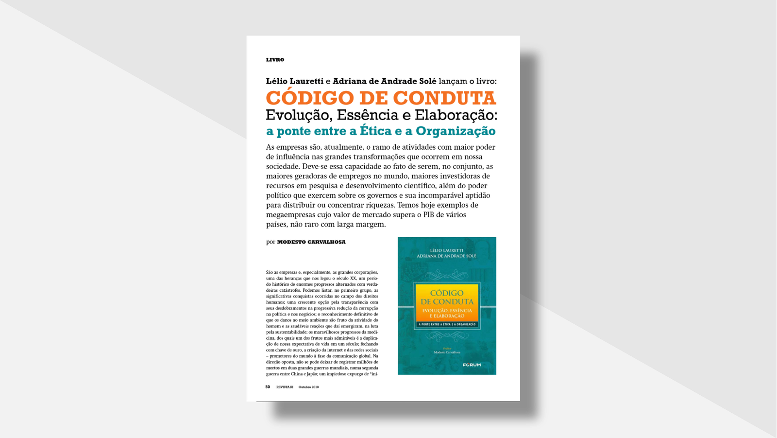 Artigo de Modesto Carvalhosa sobre o livro Código de Conduta: Evolução, Essência e Elaboração