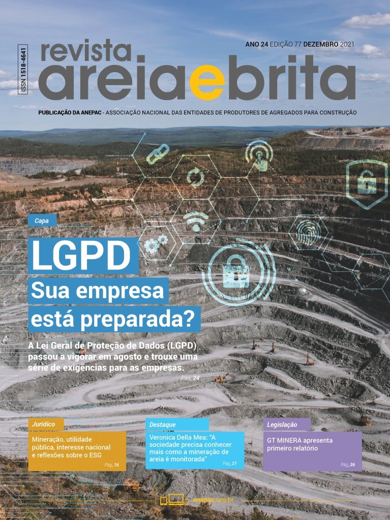 Reportagem de capa sobre LGPD na revista Areia e Brita
