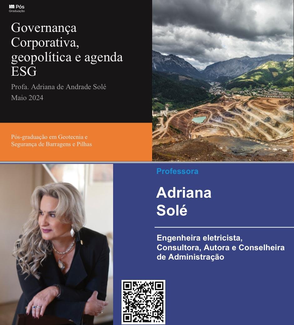 MBA em Geotecnia e Segurança de Pilhas e Barragem: Governança e agenda ESG na mineração